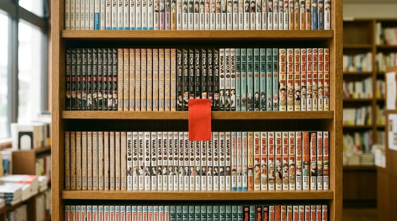 Rayonnages de mangas alignÃ©s en librairie