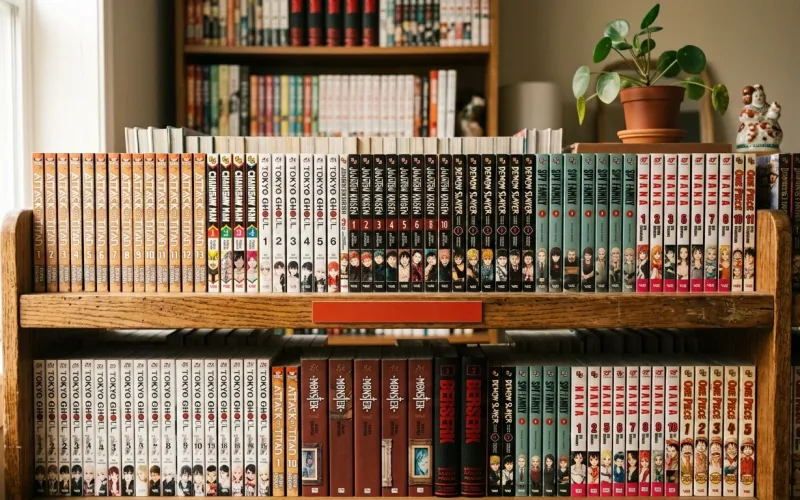 Collection de mangas rangÃ©e sur une Ã©tagÃ¨re