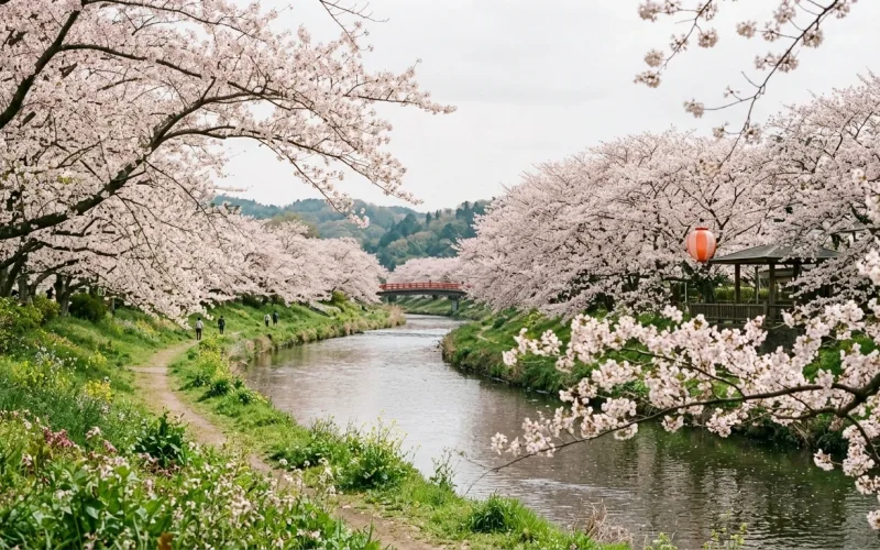 Cerisiers en fleurs pendant le hanami