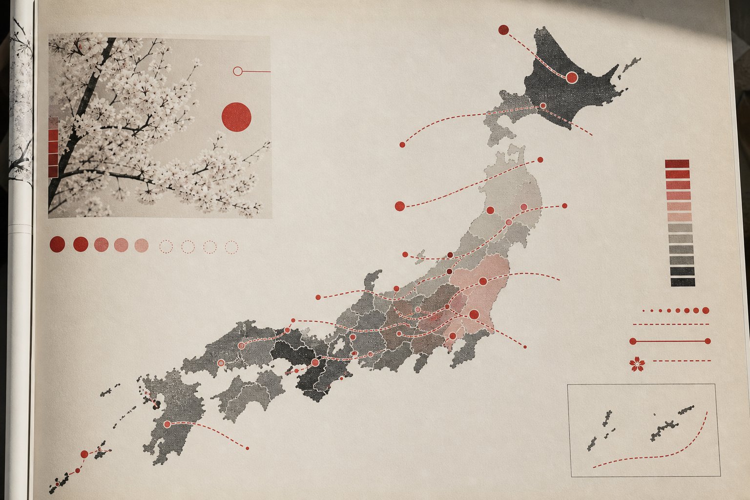Carte et calendrier des regions de floraison des cerisiers sakura au Japon
