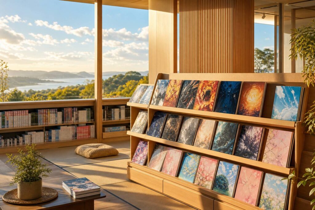 Présentation de différents genres de manga shonen seinen shojo dans une librairie